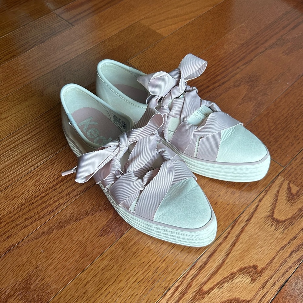 Keds Pink and White Sneakers with Ribbon Laces